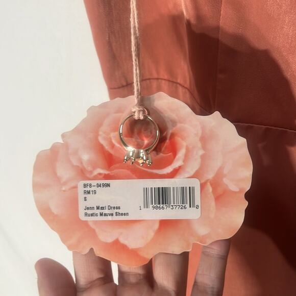 NWT Show Me Your Mumu Rustic Mauve Sheen Jenn Maxi Dress Small Deep V Neck Satin - Picture 7 of 13